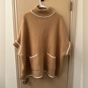Cozy Tan Turtleneck Sweater Poncho NWOT